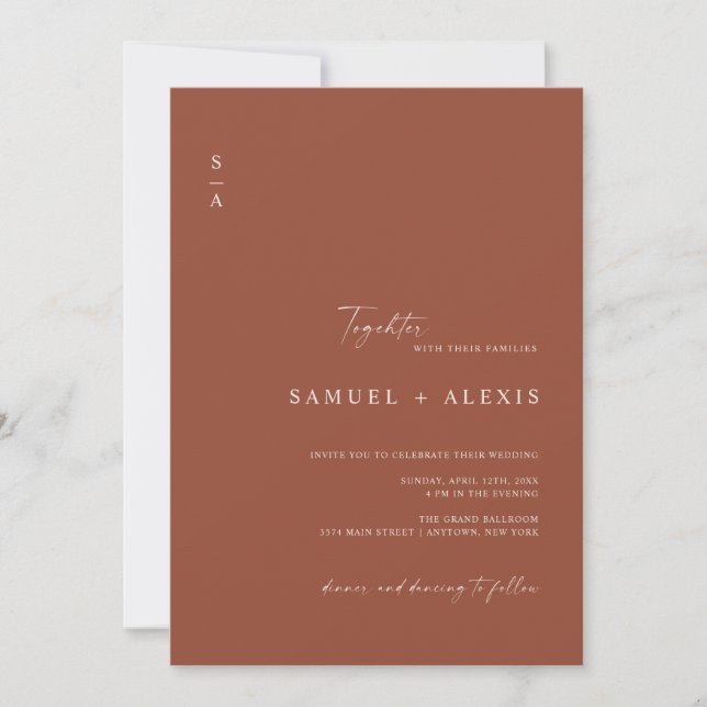 Minimalist Terracotta Burnt Orange QR Code Wedding Einladung (Vorderseite)