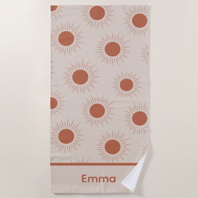 Minimalist Terrakotta Abstract Boho Sonne individu Strandtuch (Vorderseite)