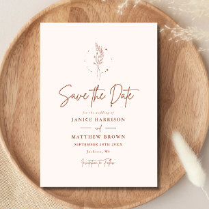 Minimalist Terrakotta Brennendes Orange Boho Hochz Save The Date