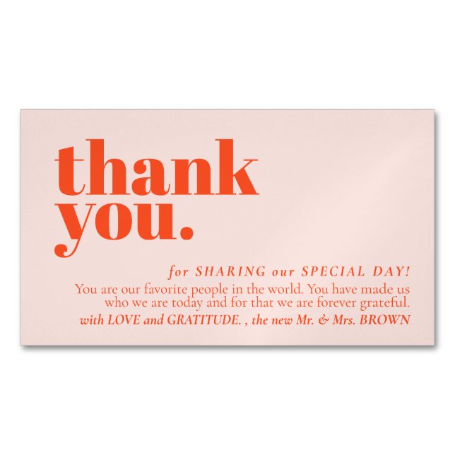 Minimalist Thank You note left Orange Pink Magnetische Visitenkarte (Vorderseite)
