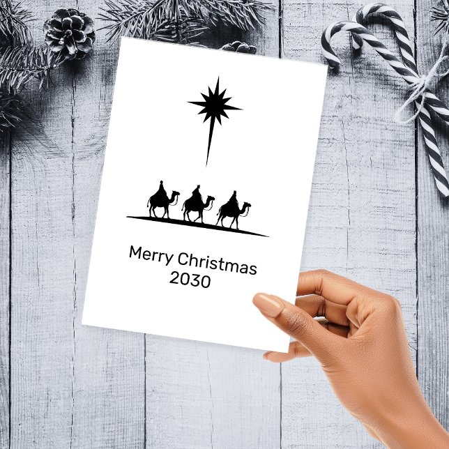 Minimalist Three Wise Men Star Church Christmas Dreifach Gefaltete Urlaubskarte (Minimalist Three Wise Men Star Church Christmas Tri-Fold Holiday Card)
