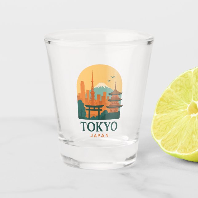 Minimalist Tokyo Japan Shot Glass – Modern Travel  Schnapsglas (Vorderseite)