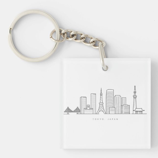 Minimalist Tokyo Skyline Illustration Schlüsselanhänger (Vorderseite)