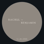Minimalist Traditional Simple Taupe Ivory wedding  Runder Aufkleber<br><div class="desc">Simple,  minimalist taupe ivory wedding sticker or label.</div>
