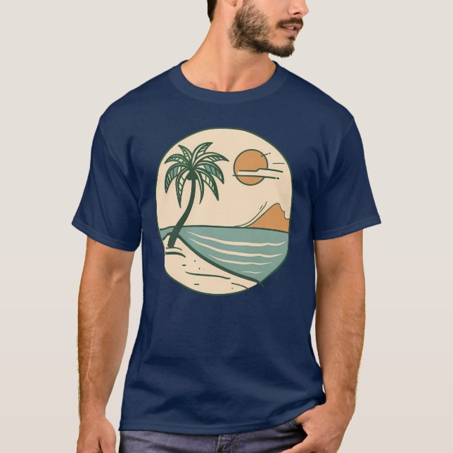 Minimalist Tropical Beach Scene Graphic T-Shirt (Vorderseite)