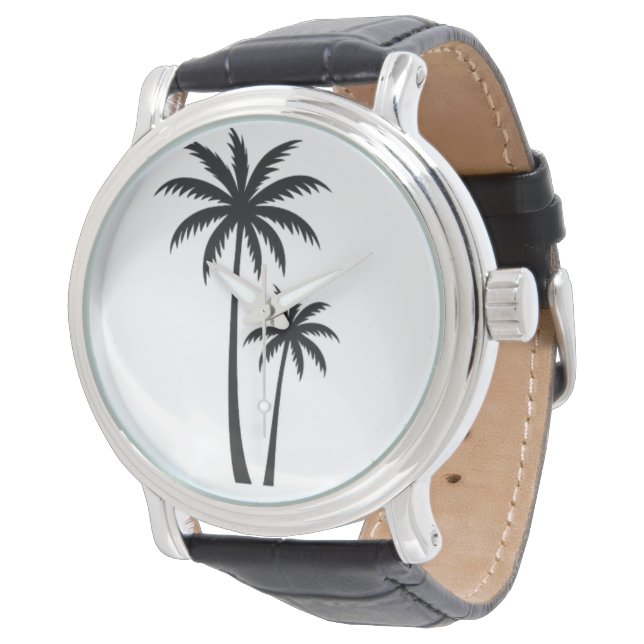 Minimalist Tropical Palm Trees Silhouette Art Tee Armbanduhr (Schrägansicht)