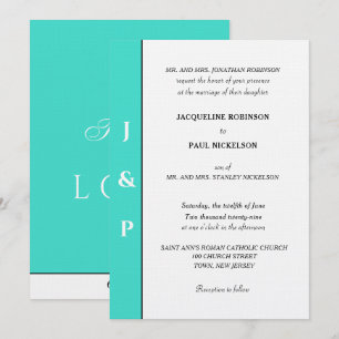 Minimalist Türkis Weiß Monogramm Einladung