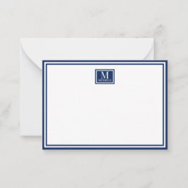 Minimalist Two Boarder Monogram Name Navy Blue Mitteilungskarte