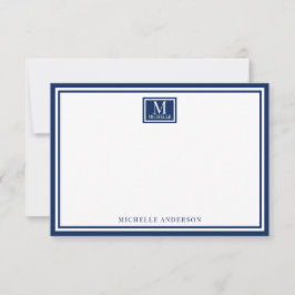 Minimalist Two Boarder Monogram Name Navy Blue Mitteilungskarte