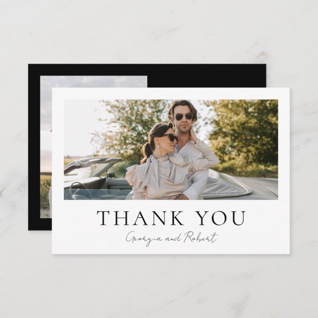 Minimalist Two Photo Wedding Flat Thank You Card Dankeskarte (Vorne/Hinten)