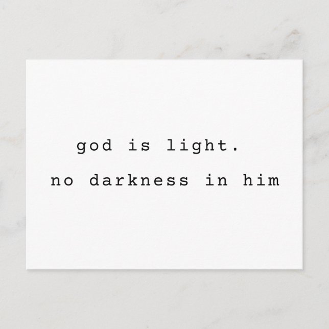 Minimalist Typographic God is Light Postcard Postkarte (Vorderseite)
