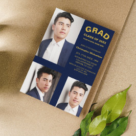 Minimalist Typography 3 Photo Graduation Einladung