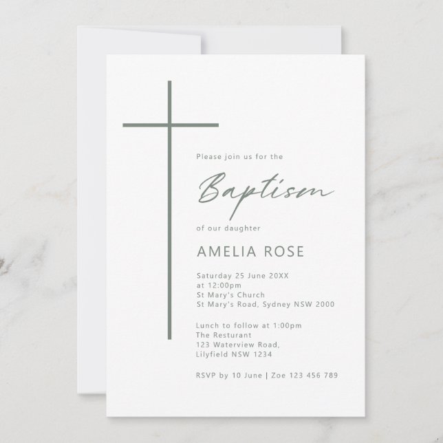 Minimalist Typography cross baptism Einladung (Vorderseite)