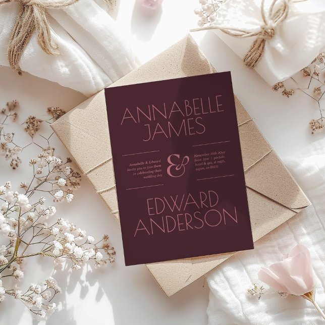 Minimalist Typography Elegant Burgundy Wedding Einladung (Von Creator hochgeladen)