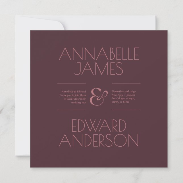 Minimalist Typography Elegant Burgundy Wedding Einladung (Vorderseite)