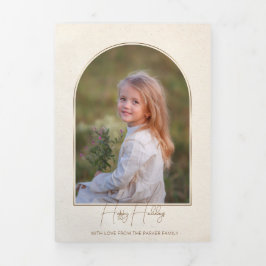 Minimalist Typography Gold Arch Holiday Photo Dreifach Gefaltete Karte