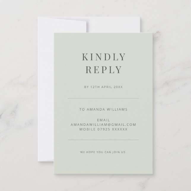 Minimalist Typography Pale Sage RSVP Karte (Vorderseite)