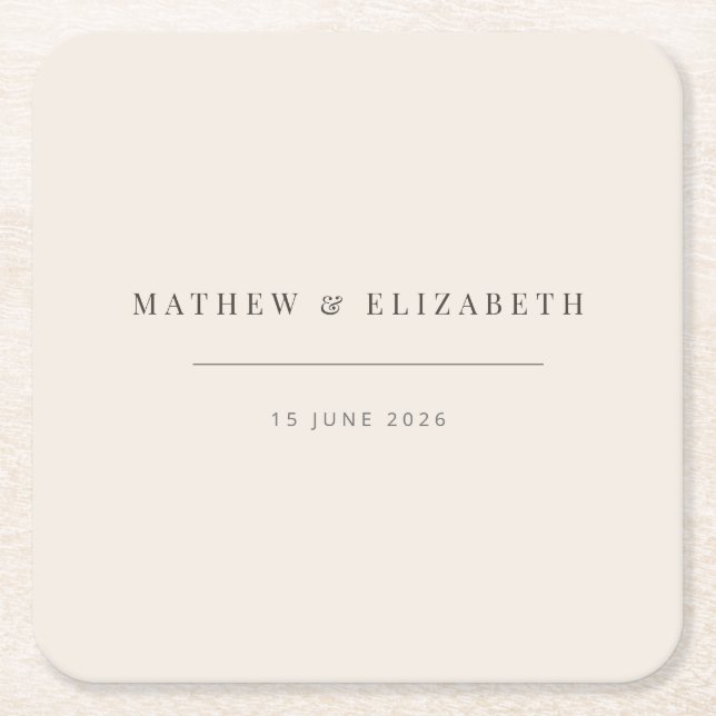 Minimalist Typography Wedding Soft Beige Rechteckiger Pappuntersetzer (Vorderseite)