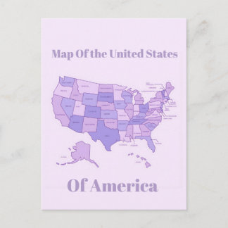 Minimalist United States Map Pink Purple Art Postkarte
