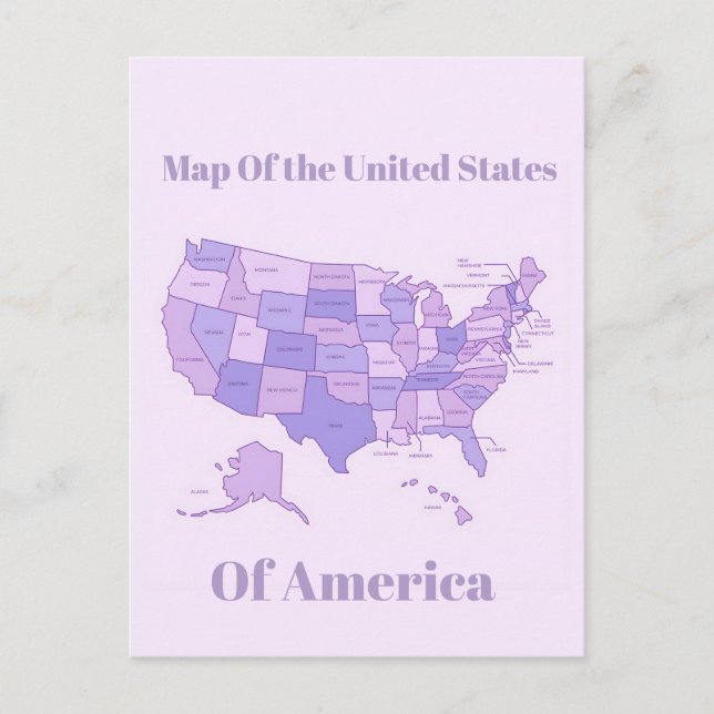 Minimalist United States Map Pink Purple Art Postkarte (Vorderseite)