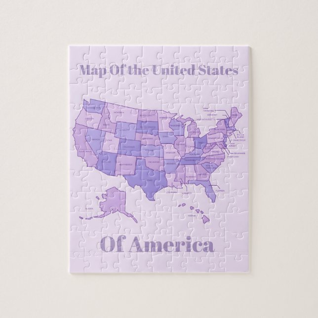 Minimalist United States Map Pink Purple Art Puzzle (Vertikal)