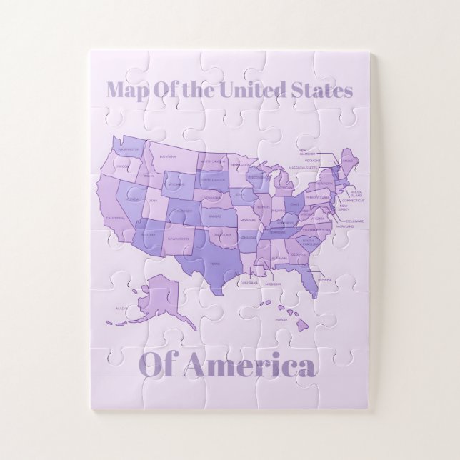 Minimalist United States Map Pink Purple Art Puzzle (Vertikal)