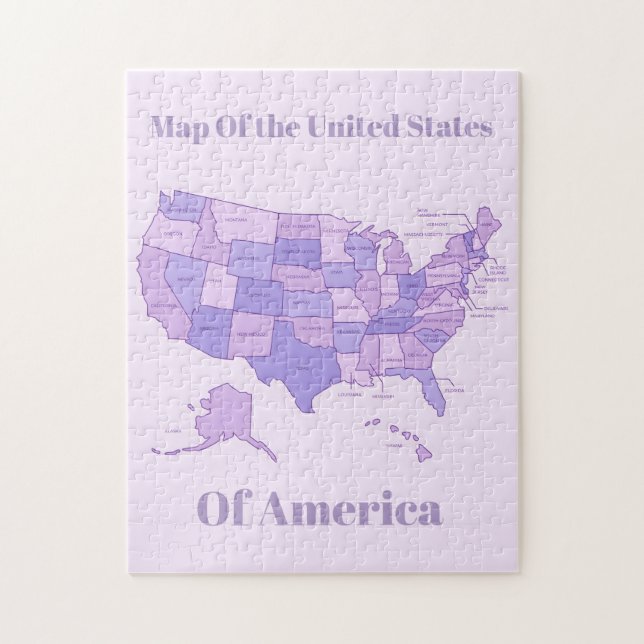 Minimalist United States Map Pink Purple Art Puzzle (Vertikal)