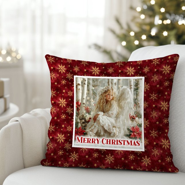 Minimalist Victorian Angel Red Gold Holiday Xmas Kissen (Minimalist Victorian Angel Red Gold Holiday Christmas Pillow

)