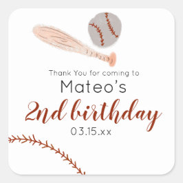 Minimalist Vintage Baseball Birthday Party Quadratischer Aufkleber