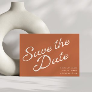 Minimalist Vintage Elegante Script Terrakotta Rost Save The Date