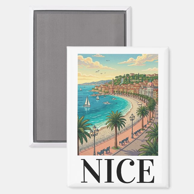 Minimalist Vintage Nizza Französische Küste Magnet (Vorderseite/Rückseite)