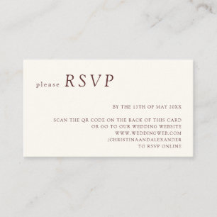 Minimalist Warmweiß Burgund QR Code RSVP Begleitkarte