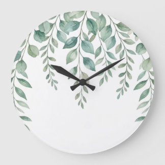 Minimalist Watercolor Eucalyptus Cascading Monogra Große Wanduhr