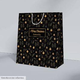 Minimalist watercolor gold and black holiday bag mittlere geschenktüte