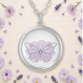 Minimalist Watercolor Line Art Butterfly Necklace Versilberte Kette