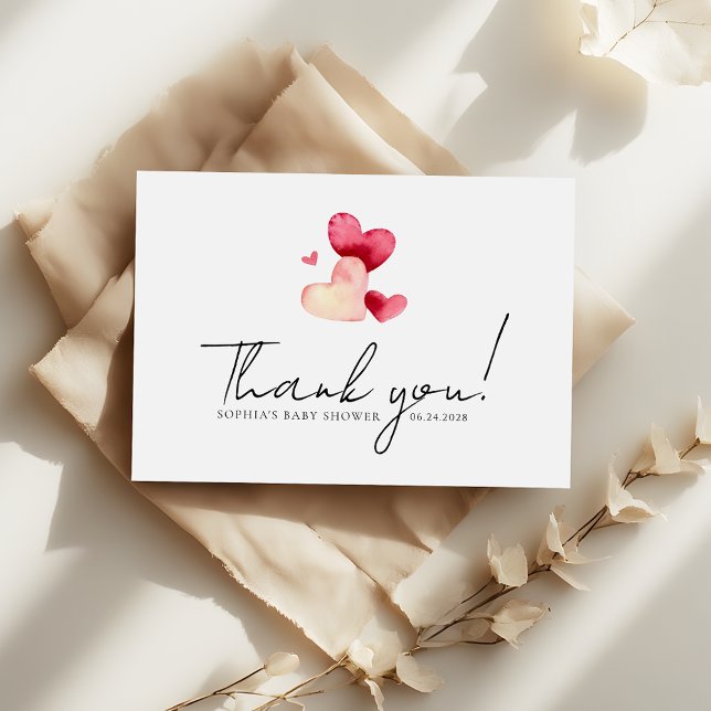 Minimalist Watercolor Red  Hearts Baby Shower Dankeskarte (Von Creator hochgeladen)
