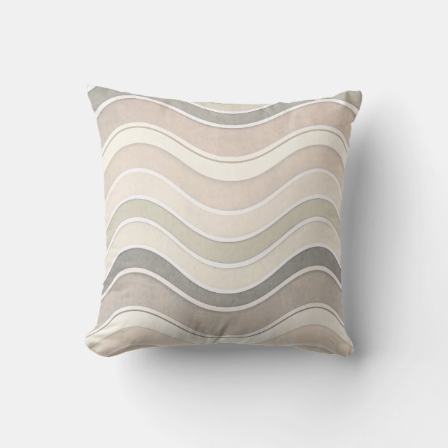 Minimalist Wavy Beige Throw Modern Abstract Kissen (Vorderseite)