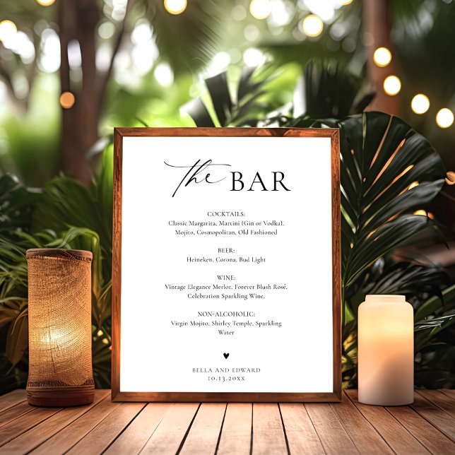 Minimalist Wedding Bar Menu Drinks Menu Sign Poster (Von Creator hochgeladen)