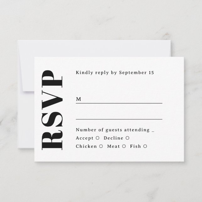 Minimalist Wedding. Black & White Clean Typography RSVP Karte (Vorderseite)
