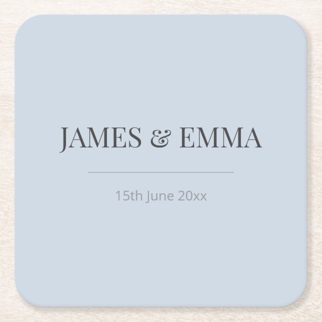 Minimalist Wedding Coaster | Dusky Blue Rechteckiger Pappuntersetzer (Vorderseite)