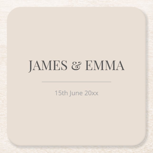 Minimalist Wedding Coaster Soft Latte Rechteckiger Pappuntersetzer (Vorderseite)