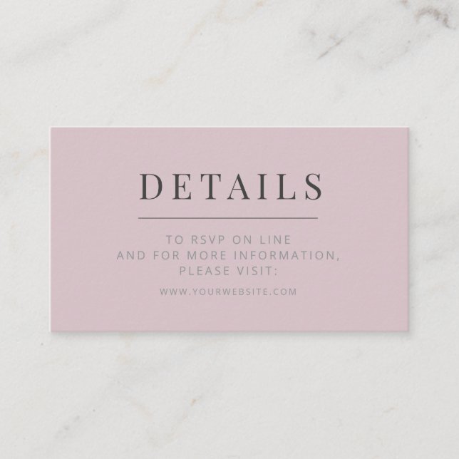 Minimalist Wedding Details Card Dusky Rose Begleitkarte (Vorderseite)