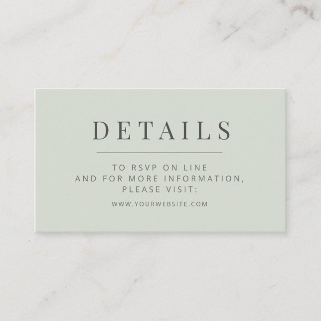 Minimalist Wedding Details Card | Pale Sage Begleitkarte (Vorderseite)