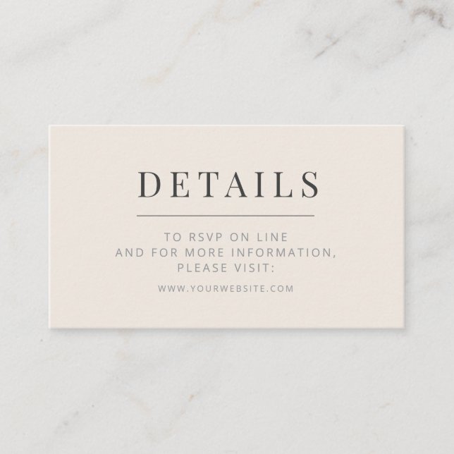 Minimalist Wedding Details Card Soft Beige Begleitkarte (Vorderseite)