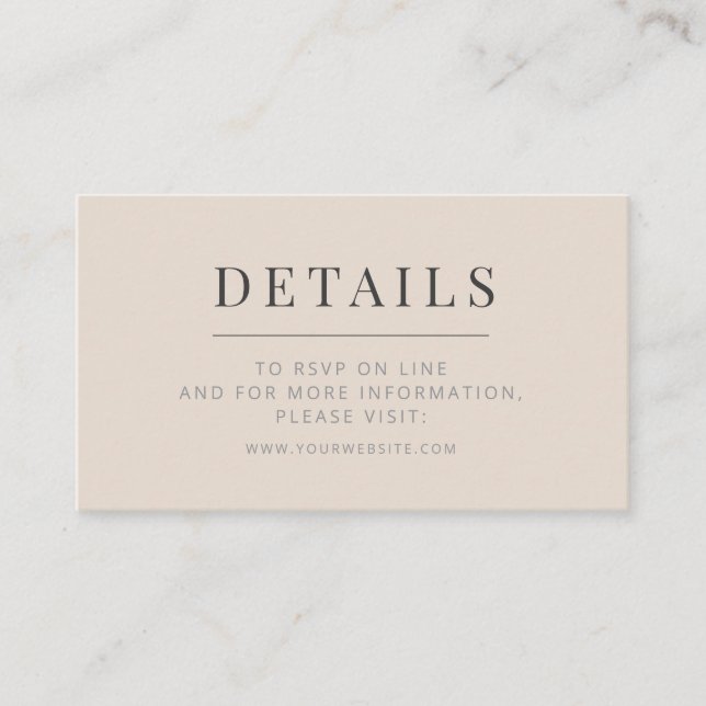 Minimalist Wedding Details Card Soft Latte Begleitkarte (Vorderseite)
