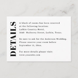 Minimalist Wedding Details | Hotel & Accommodation Begleitkarte