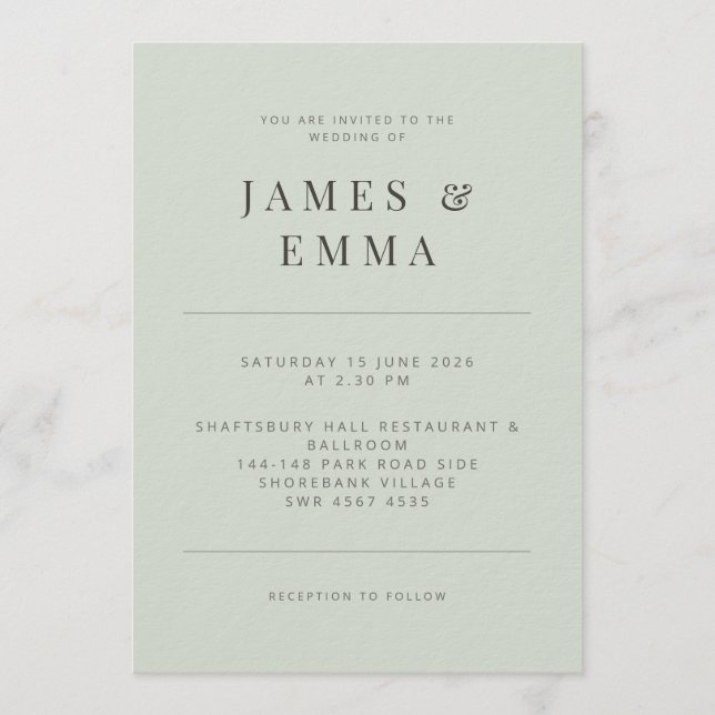 Minimalist Wedding Invitation Pale Sage Einladung (Vorderseite)