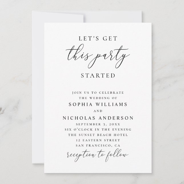 Minimalist Wedding | Let’s Get This Party Started Einladung (Vorderseite)