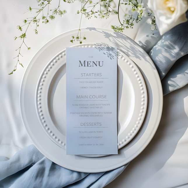 Minimalist Wedding Menu | Dusky Blue Menükarte (Von Creator hochgeladen)