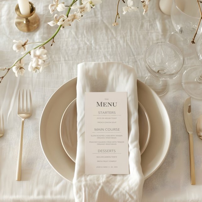 Minimalist Wedding Menu Soft Latte Menükarte (Von Creator hochgeladen)
